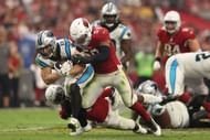 Carolina running back Christian McCaffrey carrying the ball